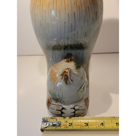 Cat Figurine Tonala Mexican Pottery Grayish Green Signed Whimsical Home Decor - Picture 9 of 12